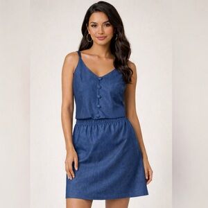 Blue Two Piece Skirt Set Strappy Button
Front Top Elastic Waist Skirt Retro